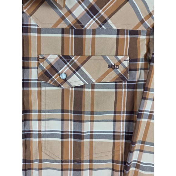 Stio Mens XXL Brown Plaid Long Sleeve Pearl Snap Western Shirt Shirt - Picture 4 of 7